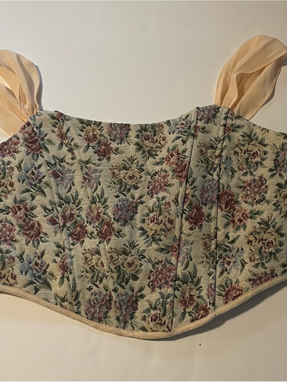 Floral Tapestry Corset Camisole with Sheer Peach Straps